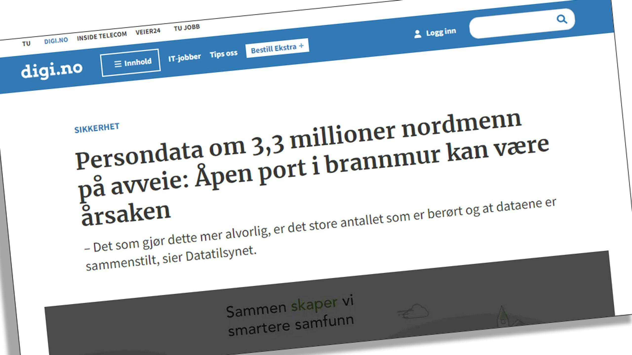 “Persondata om 3,3 millioner nordmenn på avveie!”
